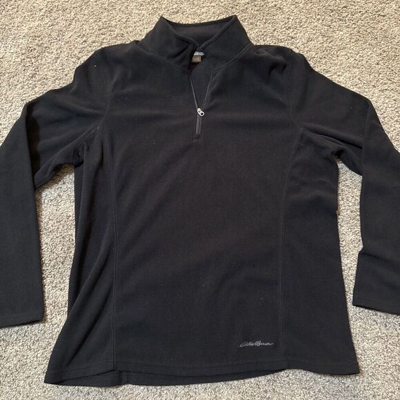 Eddie Bauer Top Quarter Zip Fleece Black Baselayer L Pullover Gorpcore Outdoor - Picture 1 of 10